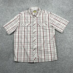 Cabela's Coolmax Shirt Mens Large‎ Gray Plaid Short Sleeve Button Up Outdoors